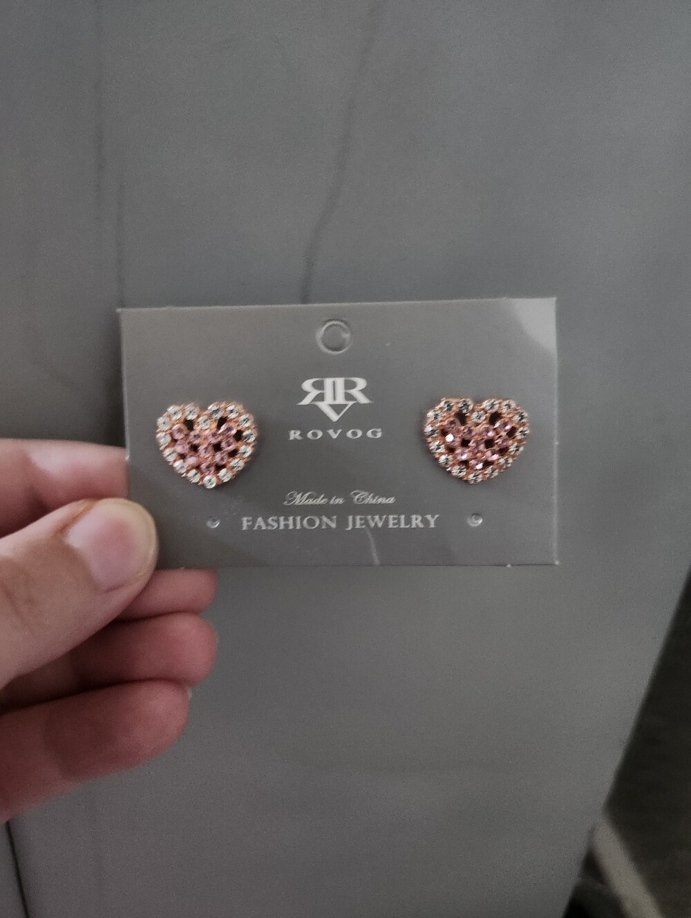 Pink Crystal Heart Stud Earrings with Clear Accents